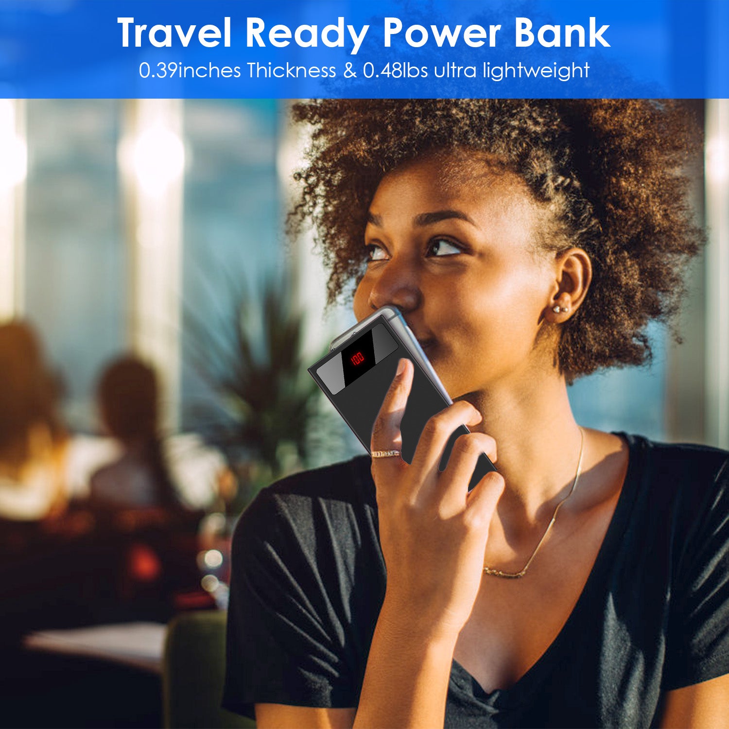 20000mAh Power Bank Ultra-thin Phone Charger Dual USB Port Flashlight Battery Remain Display