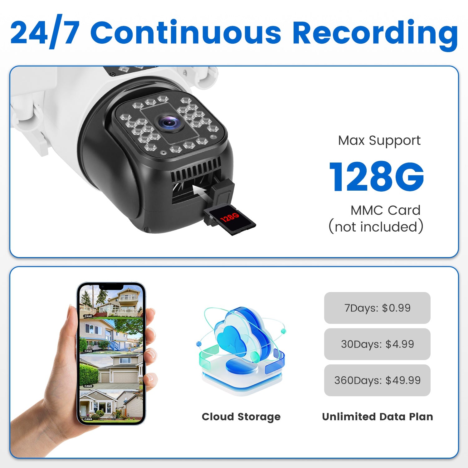 1080P HD 4-Lens Security Camera 360 Degree Night Vision Auto Motion Tracking Audio IP66 Waterproof