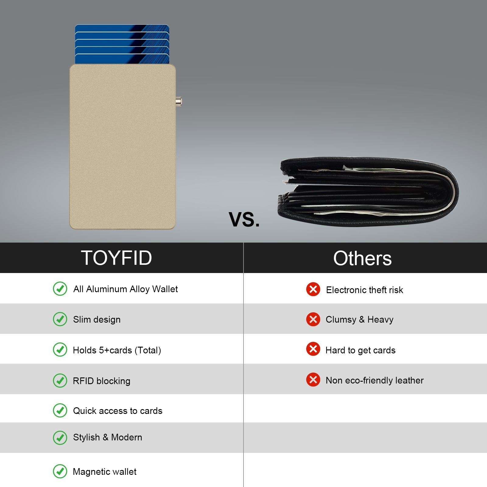 TOYFID All-Aluminum Pop Up Slide Rfid Slim Basic Card personalized wallet for men