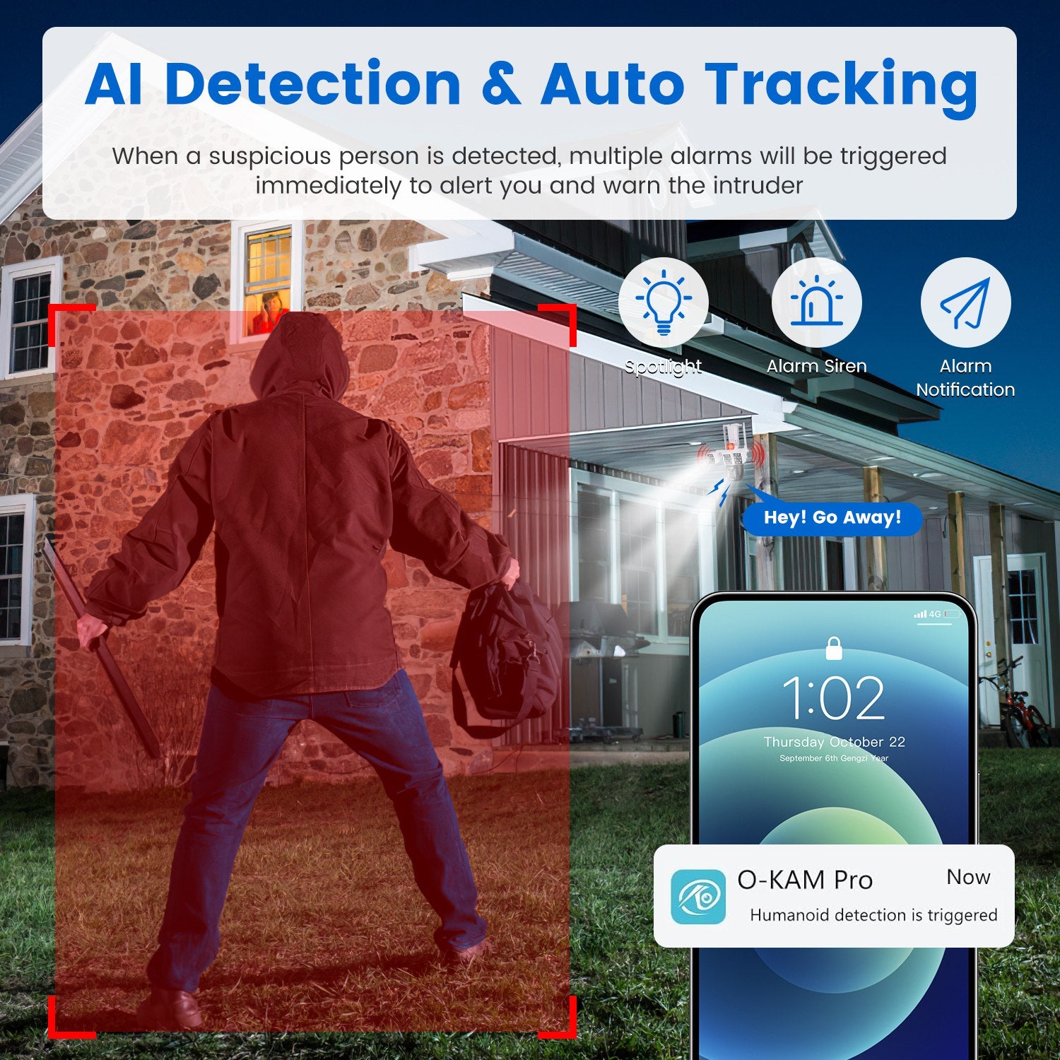 1080P HD 4-Lens Security Camera 360 Degree Night Vision Auto Motion Tracking Audio IP66 Waterproof