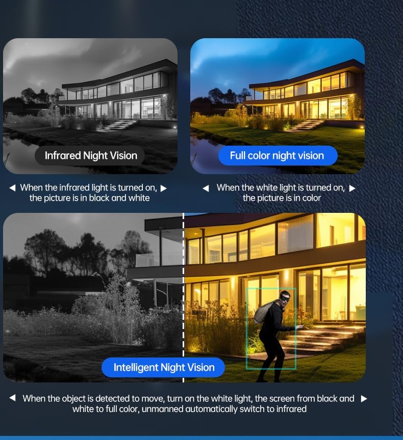 Security Camera Outdoor Wireless, Solar , 2K Color Night Vision, PIR Motion Sensor 360