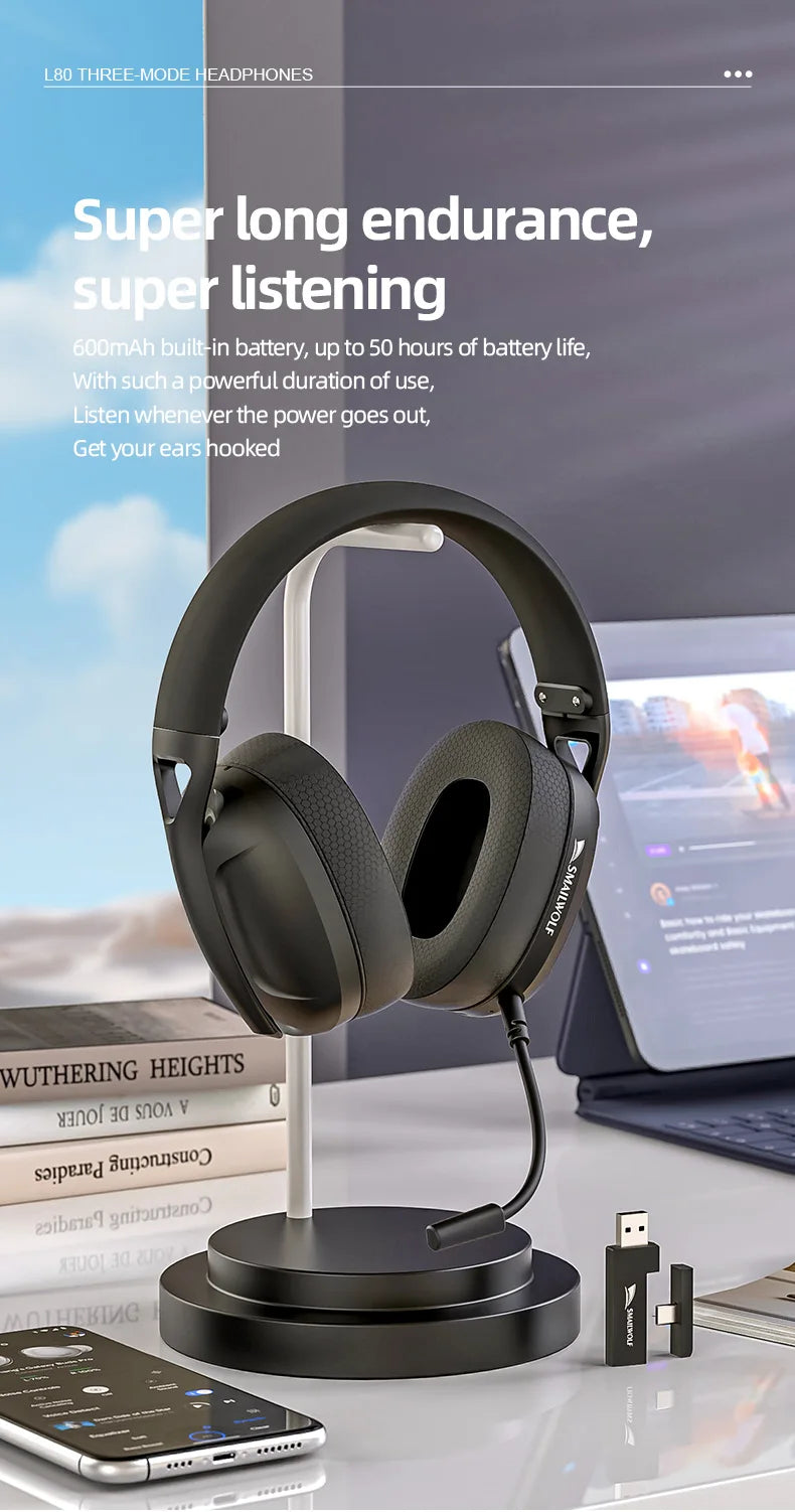 SMAILWOLF L80 Bluetooth wireless wired three-mode gaming headset laptop home lightweight headset with microphone