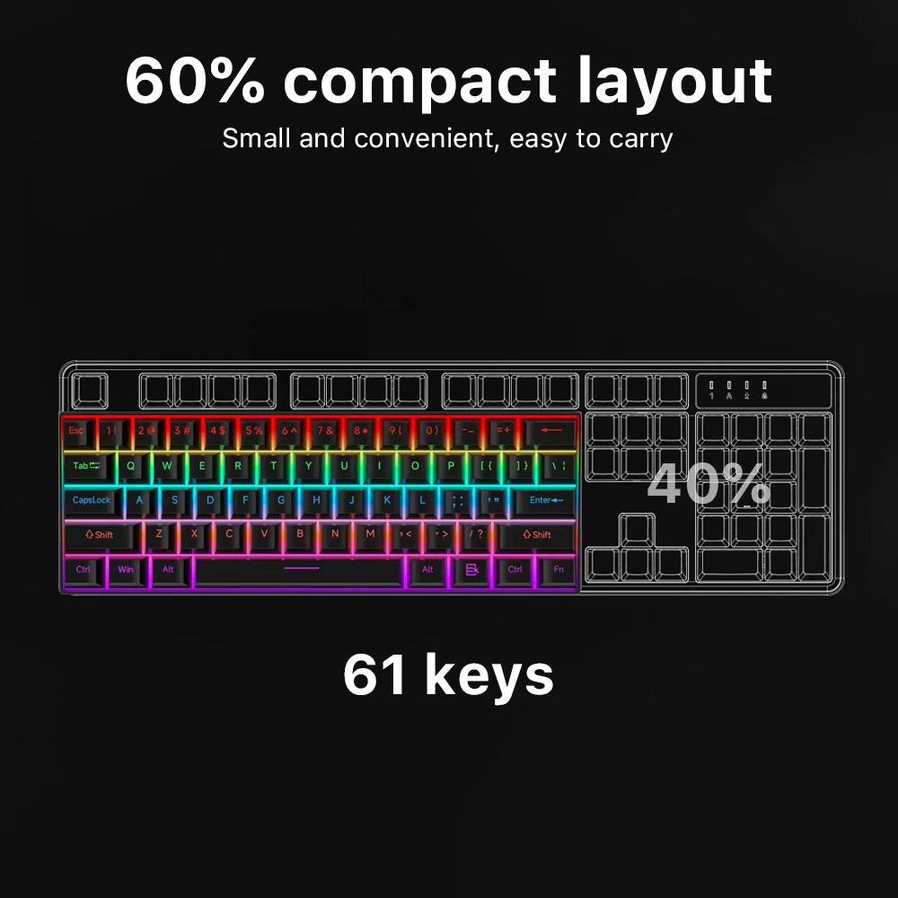 Wired Mechanical Keyboard 60% 17 Backlight Modes Hot-Swappable 61 Keys Brown Blue Red Switch Keyboard for Teclado Gaming Office