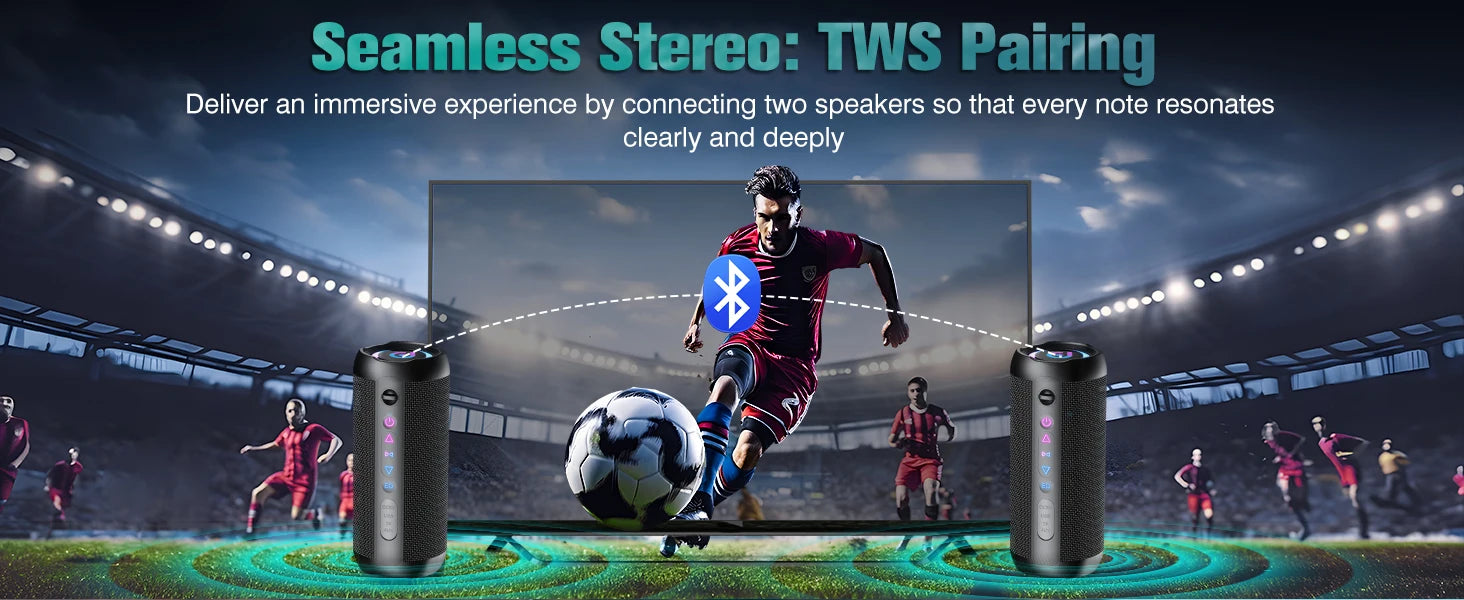 Portable Bluetooth Speaker, Bluetooth 5.4 Speaker, 30W Dual Speaker, Deep Bass, 30H Playtime, 3 EQ Mode, Colorful RGB Lights