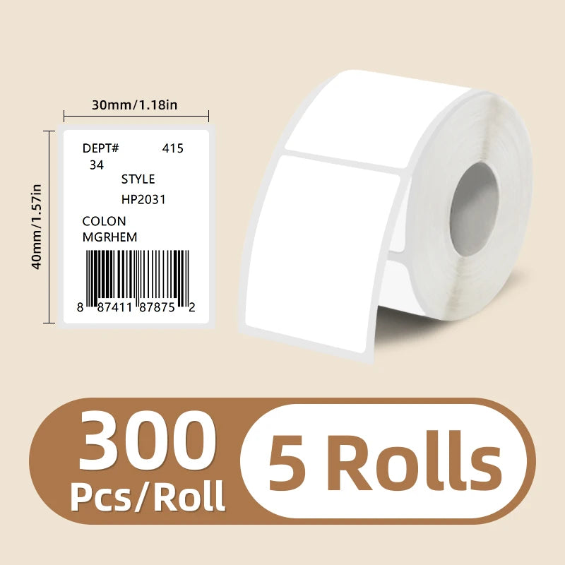 5 Rolls of White Label Stickers, 30Mm/40Mm/50Mm Wide, Compatible with M110/M221/M220/M120/M200/Etc Portable Handheld Thermal Label Printers, for Office, Business, and Home Labeling, Widely Used