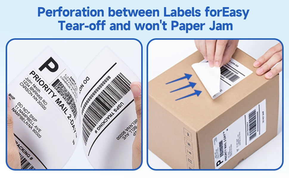 Shipping Labels Packs of 500 4X6 Per Fan-Fold Label for Phomemo 241BT D520BT B246D Label Printer Thermal Labels for Address Mail
