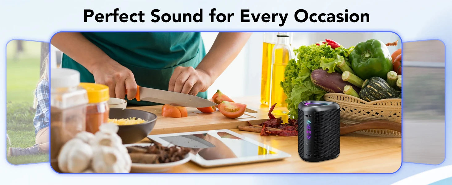 Bluetooth Speakers with Led Light, Bluetooth 5.4, 24H Playtime, Enhanced Bass, IPX7 Waterproof