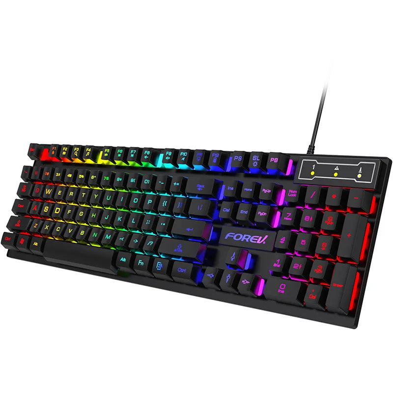 Keyboard 104 Keys Wired Rainbow Gaming Keyboard Universal Waterproof Backlit Laptop/Tablet English Version Office Desktop Laptop