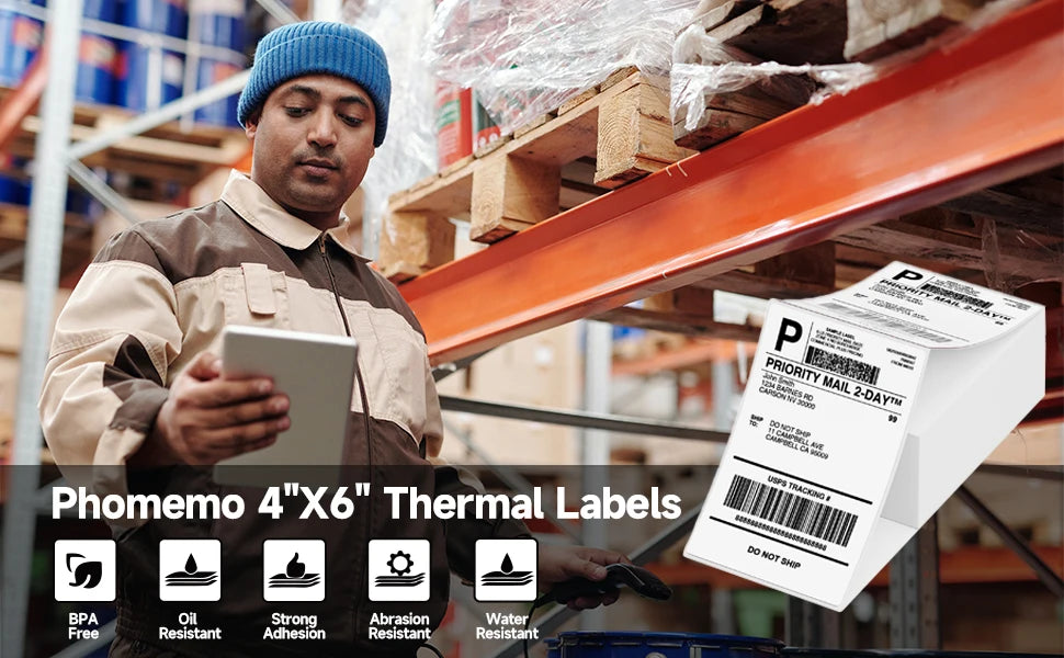 Shipping Labels Packs of 500 4X6 Per Fan-Fold Label for Phomemo 241BT D520BT B246D Label Printer Thermal Labels for Address Mail