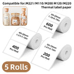 5 Rolls of White Label Stickers, 30Mm/40Mm/50Mm Wide, Compatible with M110/M221/M220/M120/M200/Etc Portable Handheld Thermal Label Printers, for Office, Business, and Home Labeling, Widely Used