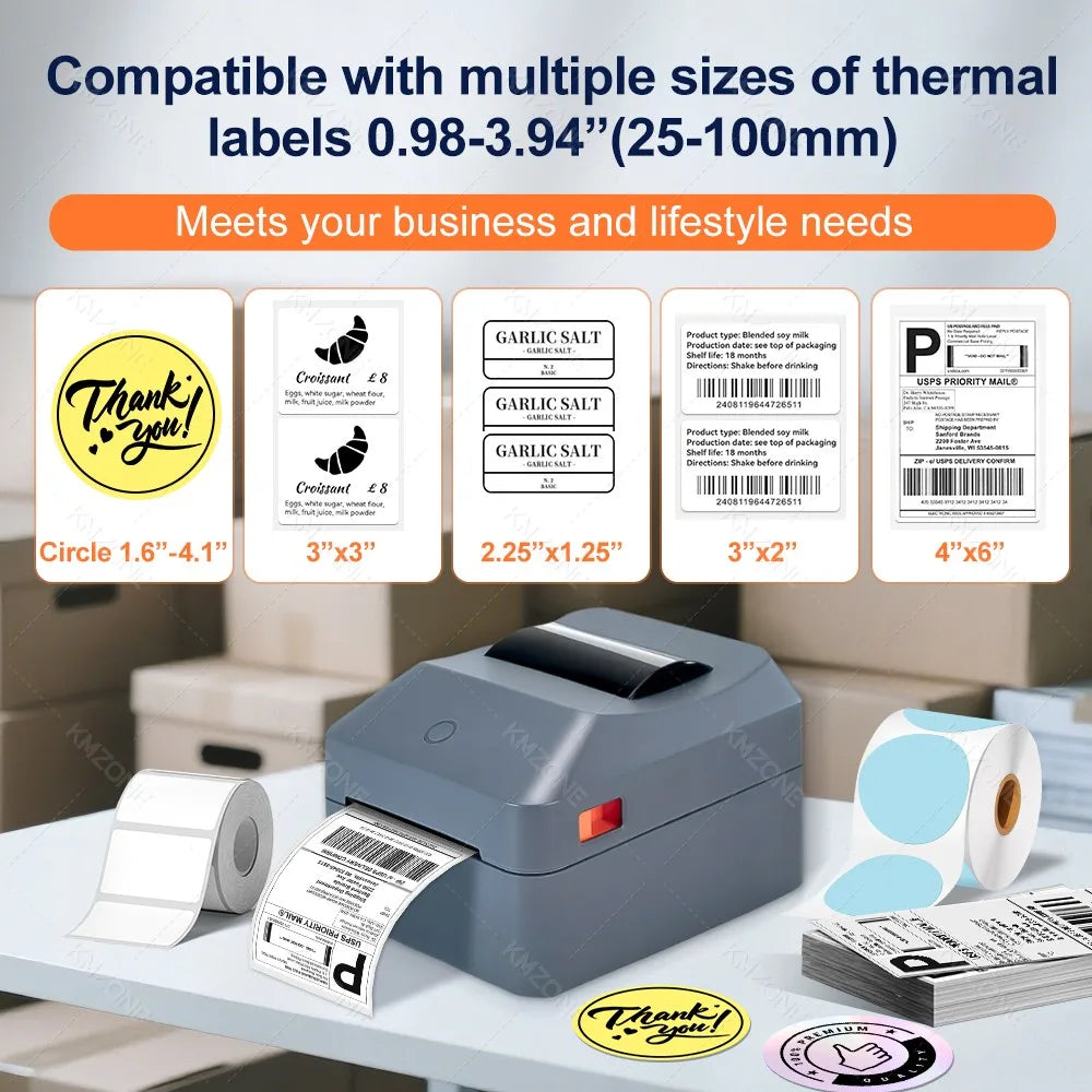 4inch Thermal Label Sticker Waybill Printer 1D 2D Barcodes Print Paper Support QR Code for DHL Fedex EMS Express 25-100mm Print