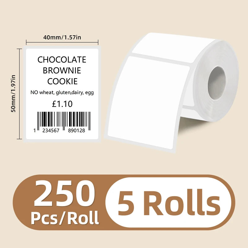 5 Rolls of White Label Stickers, 30Mm/40Mm/50Mm Wide, Compatible with M110/M221/M220/M120/M200/Etc Portable Handheld Thermal Label Printers, for Office, Business, and Home Labeling, Widely Used