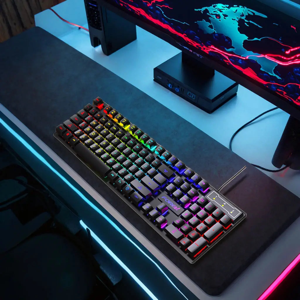 Keyboard 104 Keys Wired Rainbow Gaming Keyboard Universal Waterproof Backlit Laptop/Tablet English Version Office Desktop Laptop