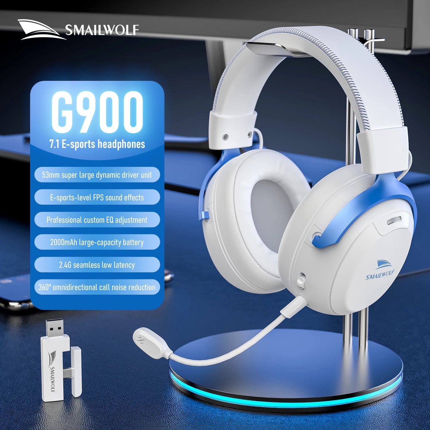 SMAILWOLF L80 Bluetooth wireless wired three-mode gaming headset laptop home lightweight headset with microphone