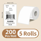5 Rolls of White Label Stickers, 30Mm/40Mm/50Mm Wide, Compatible with M110/M221/M220/M120/M200/Etc Portable Handheld Thermal Label Printers, for Office, Business, and Home Labeling, Widely Used