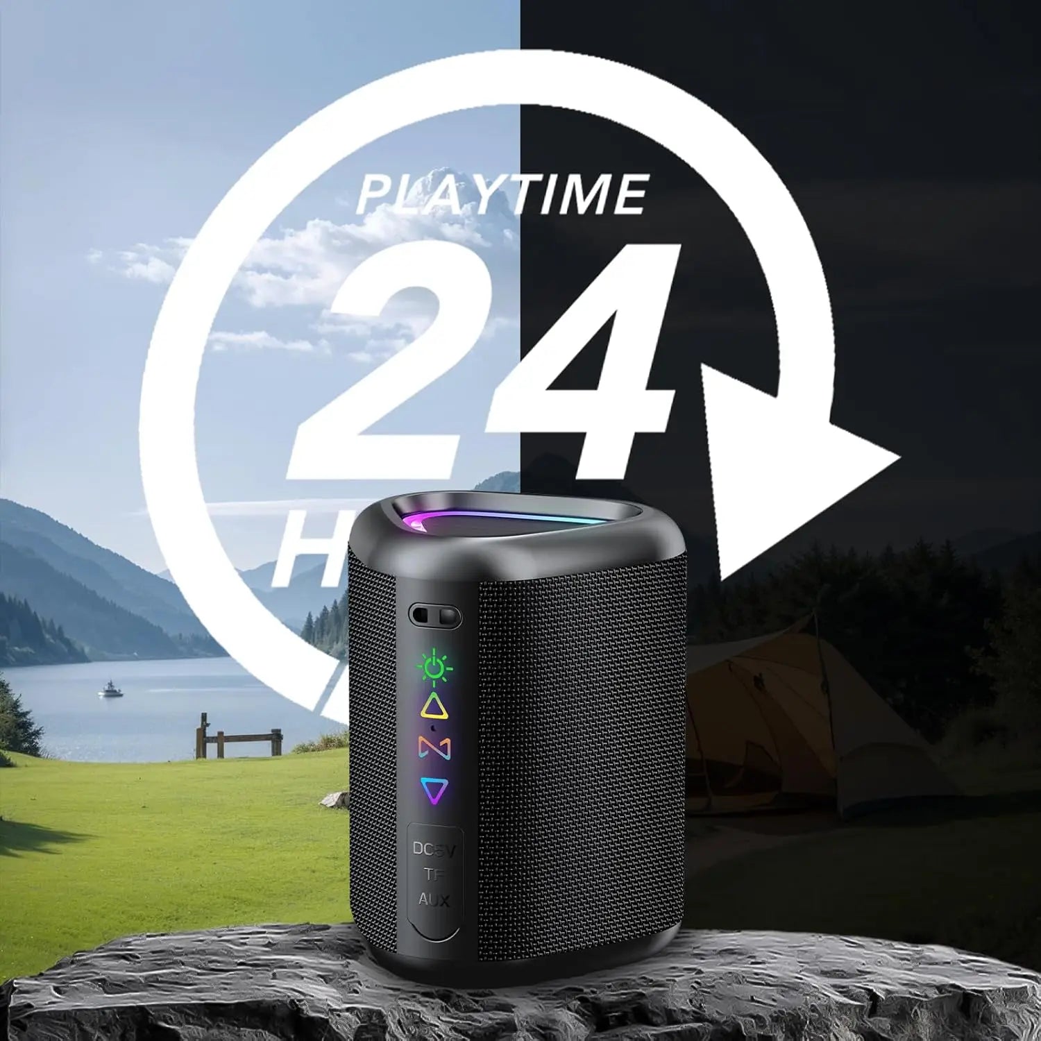 Bluetooth Speakers with Led Light, Bluetooth 5.4, 24H Playtime, Enhanced Bass, IPX7 Waterproof