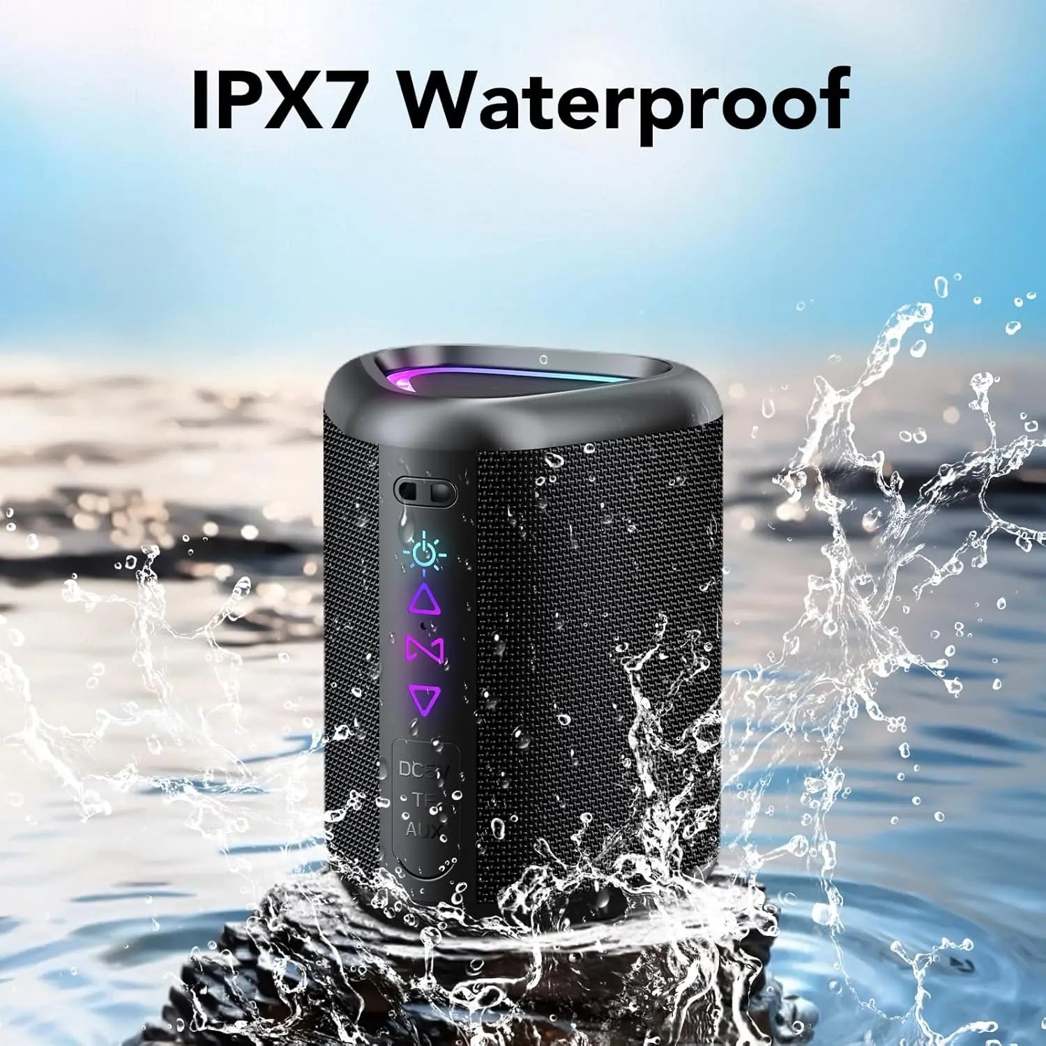 Bluetooth Speakers with Led Light, Bluetooth 5.4, 24H Playtime, Enhanced Bass, IPX7 Waterproof