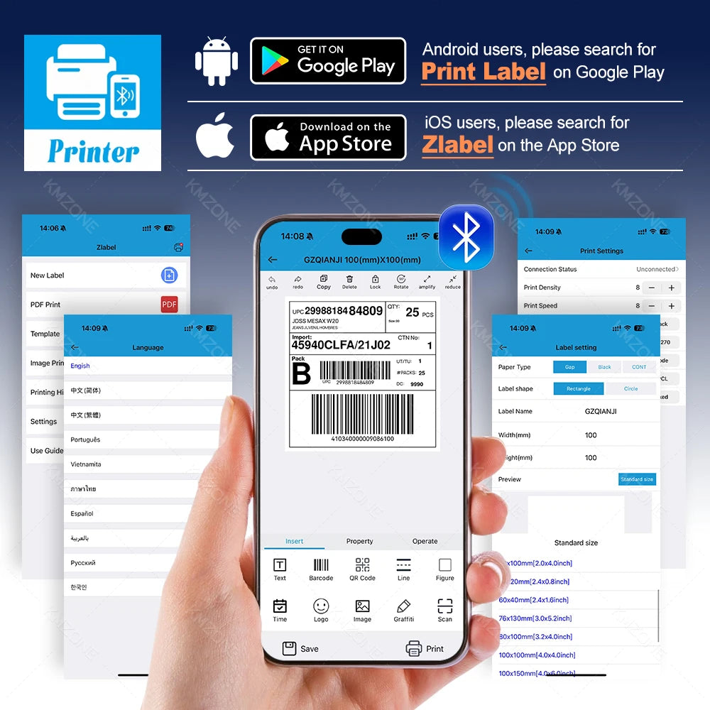4inch Thermal Label Sticker Waybill Printer 1D 2D Barcodes Print Paper Support QR Code for DHL Fedex EMS Express 25-100mm Print