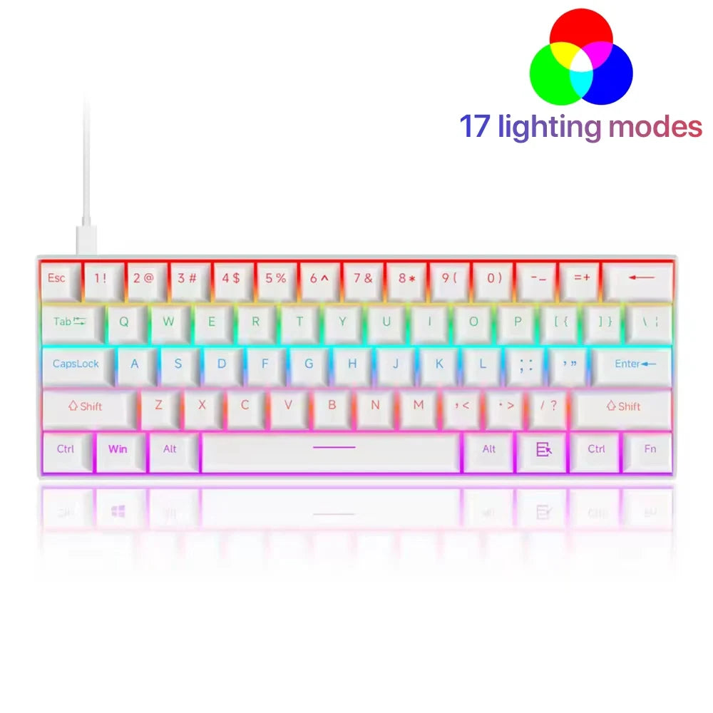 Wired Mechanical Keyboard 60% 17 Backlight Modes Hot-Swappable 61 Keys Brown Blue Red Switch Keyboard for Teclado Gaming Office