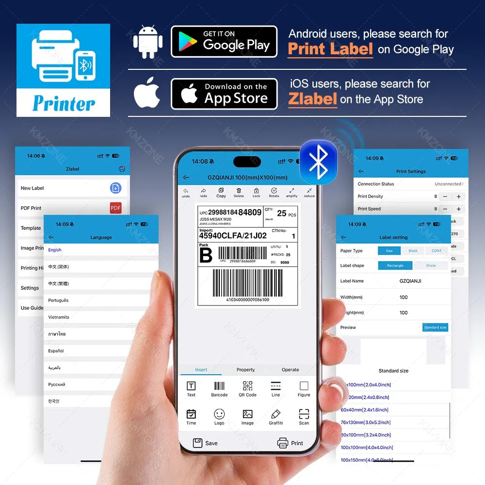 4inch Thermal Label Sticker Waybill Printer 1D 2D Barcodes Print Paper Support QR Code for DHL Fedex EMS Express 25-100mm Print