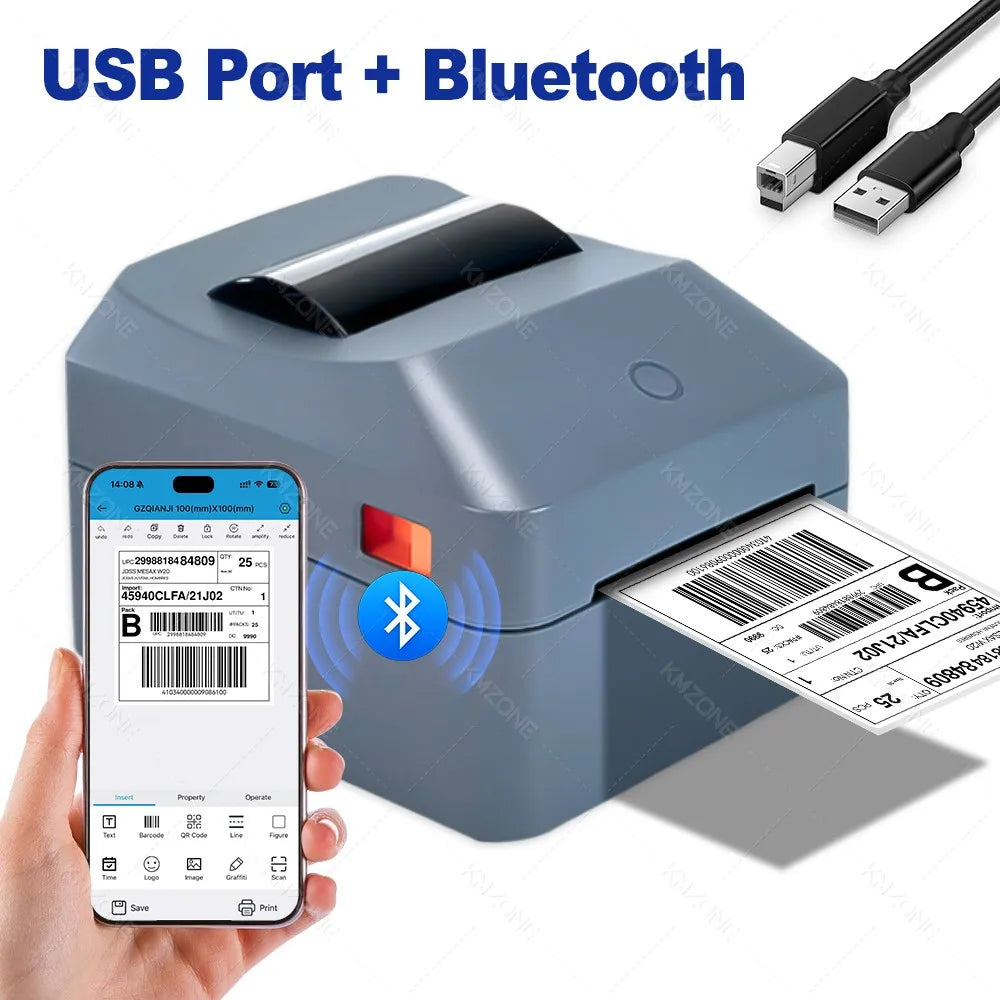 4inch Thermal Label Sticker Waybill Printer 1D 2D Barcodes Print Paper Support QR Code for DHL Fedex EMS Express 25-100mm Print