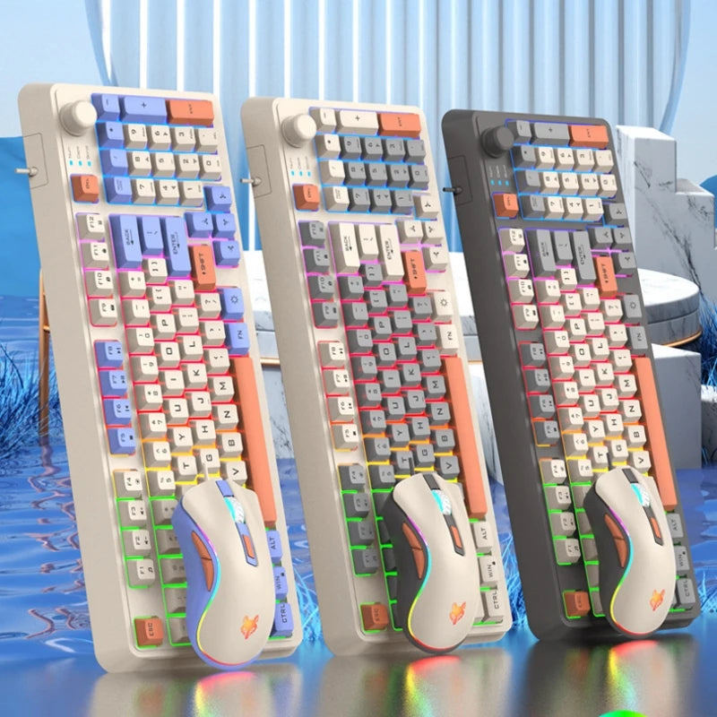 Keyboard 94 Keys 90% Layout Spanish Russian Korean Arabic Keyboard USB Wired RGB Light Volume Knob Ergonomics Gaming Office K82