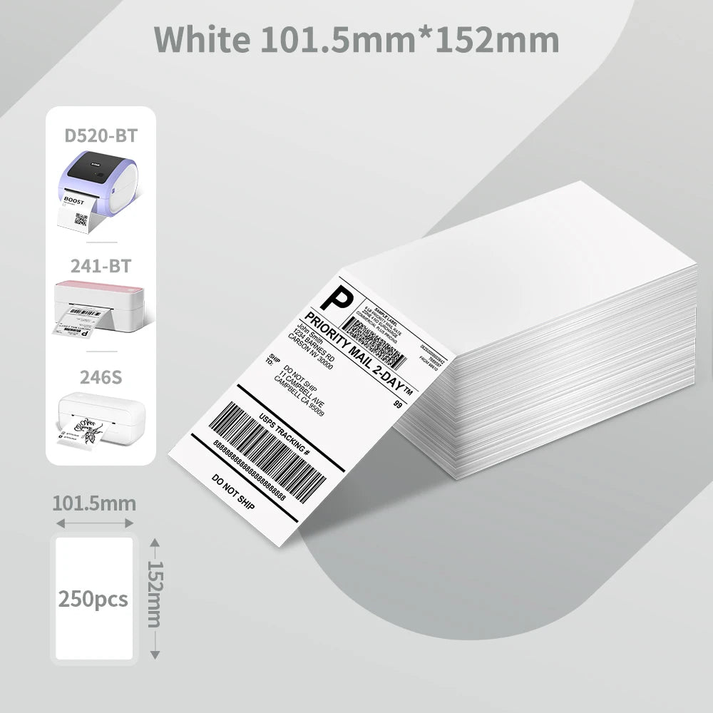 Shipping Labels Packs of 500 4X6 Per Fan-Fold Label for Phomemo 241BT D520BT B246D Label Printer Thermal Labels for Address Mail
