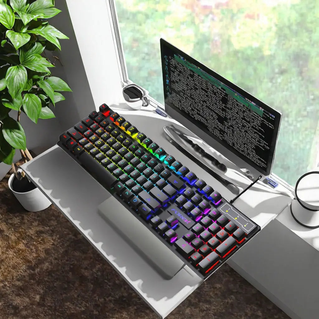 Keyboard 104 Keys Wired Rainbow Gaming Keyboard Universal Waterproof Backlit Laptop/Tablet English Version Office Desktop Laptop