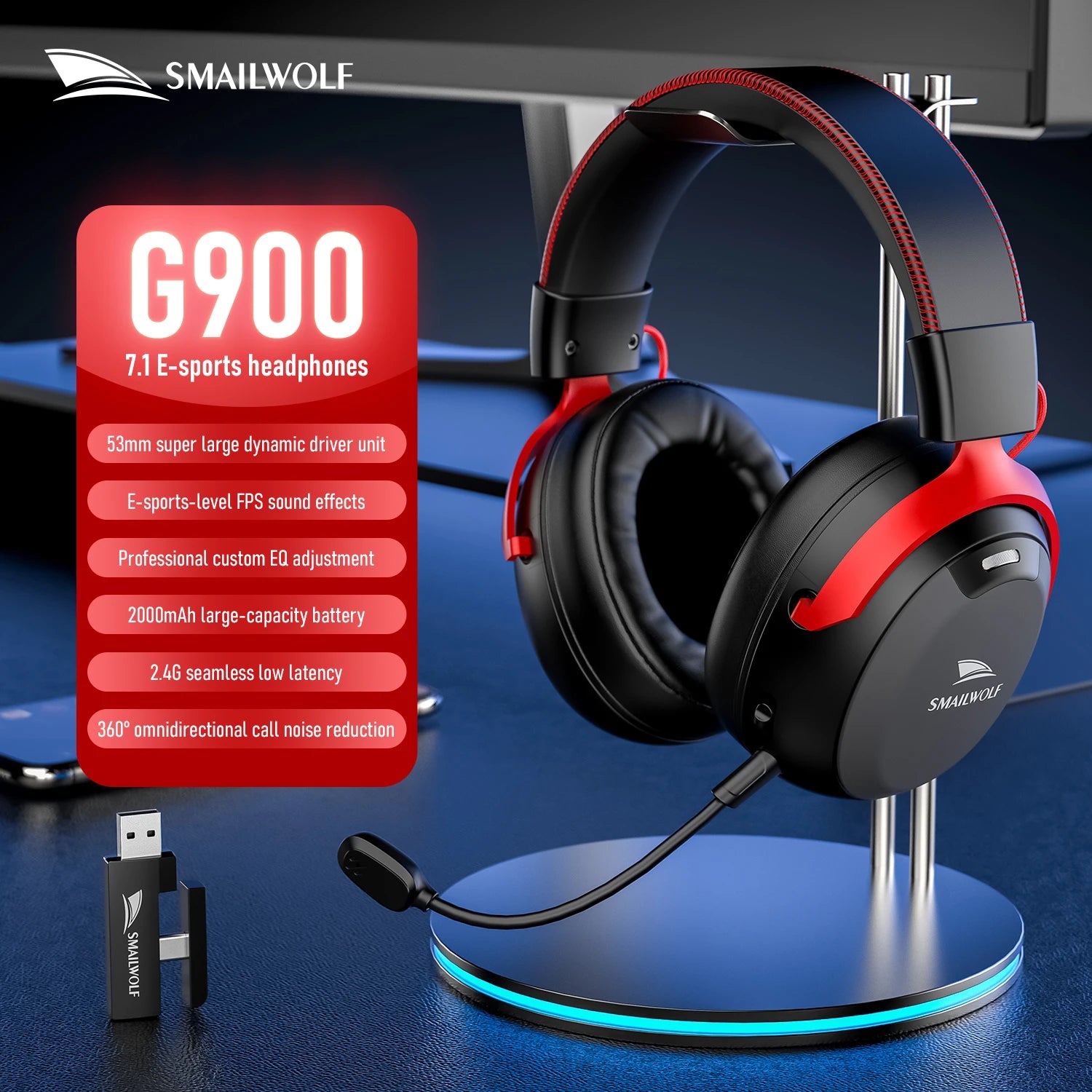 SMAILWOLF L80 Bluetooth wireless wired three-mode gaming headset laptop home lightweight headset with microphone
