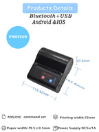 80mm Handy Portable Mini Printer Wireless Inkless Thermal Label Barcode Printer with Android IOS Bill Printing Machine for Phone