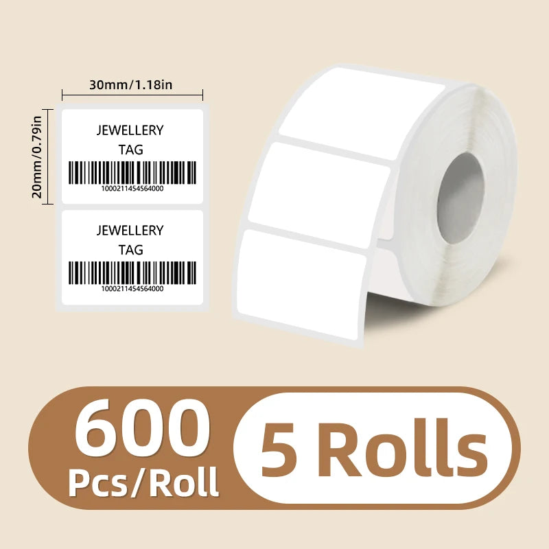 5 Rolls of White Label Stickers, 30Mm/40Mm/50Mm Wide, Compatible with M110/M221/M220/M120/M200/Etc Portable Handheld Thermal Label Printers, for Office, Business, and Home Labeling, Widely Used