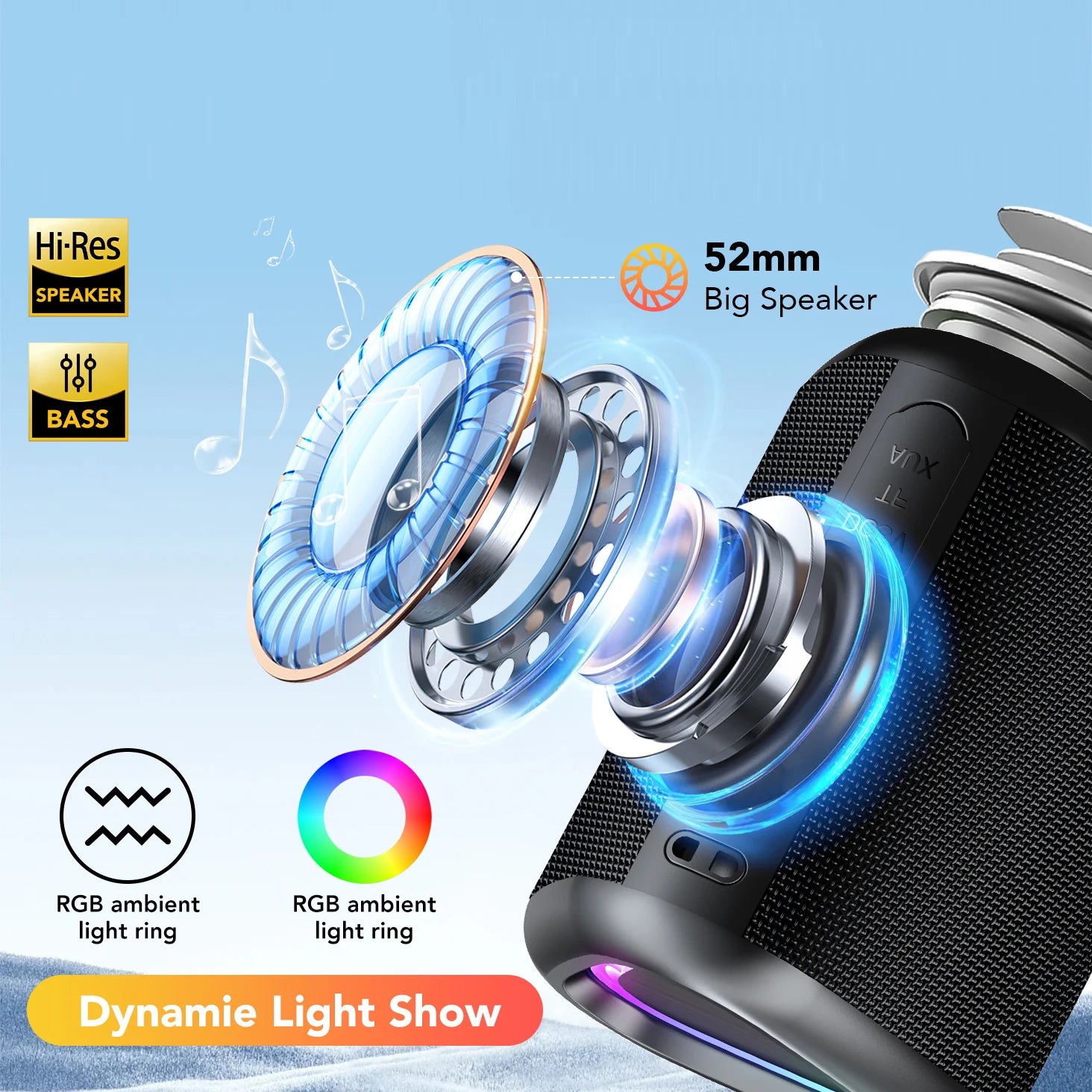 Bluetooth Speakers with Led Light, Bluetooth 5.4, 24H Playtime, Enhanced Bass, IPX7 Waterproof