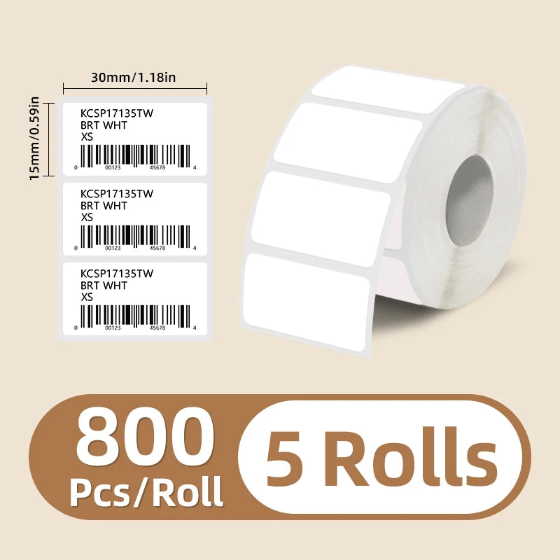 5 Rolls of White Label Stickers, 30Mm/40Mm/50Mm Wide, Compatible with M110/M221/M220/M120/M200/Etc Portable Handheld Thermal Label Printers, for Office, Business, and Home Labeling, Widely Used