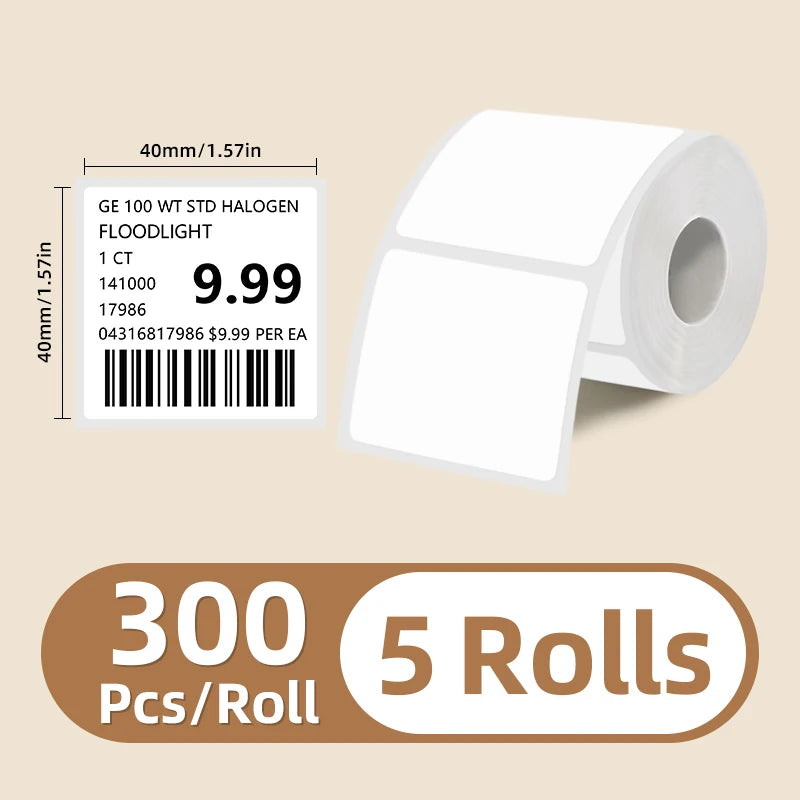 5 Rolls of White Label Stickers, 30Mm/40Mm/50Mm Wide, Compatible with M110/M221/M220/M120/M200/Etc Portable Handheld Thermal Label Printers, for Office, Business, and Home Labeling, Widely Used