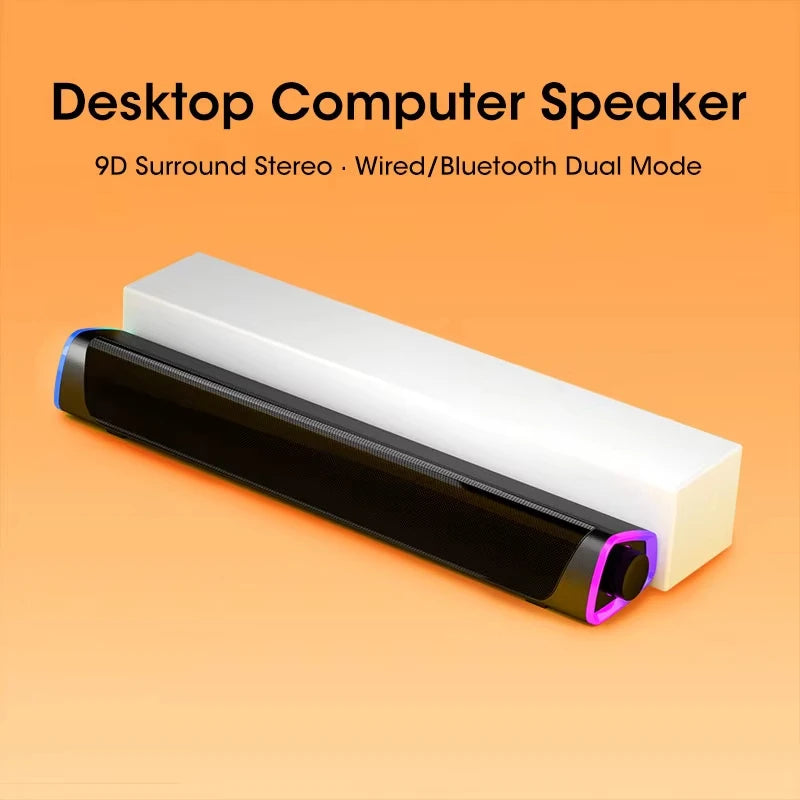 Bluetooth 5.0 Speaker with RGB Luminous Strip  USB Wireless 3D Surround Stereo Sound for PC Laptop