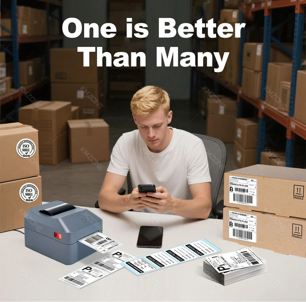 4inch Thermal Label Sticker Waybill Printer 1D 2D Barcodes Print Paper Support QR Code for DHL Fedex EMS Express 25-100mm Print