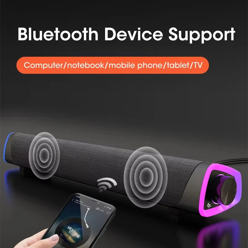 Bluetooth 5.0 Speaker with RGB Luminous Strip  USB Wireless 3D Surround Stereo Sound for PC Laptop