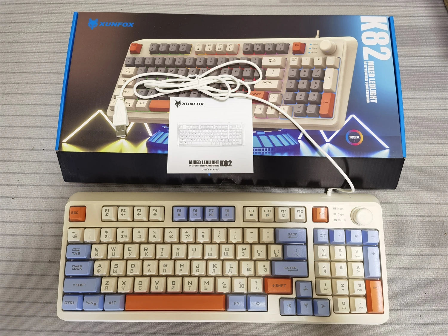 Keyboard 94 Keys 90% Layout Spanish Russian Korean Arabic Keyboard USB Wired RGB Light Volume Knob Ergonomics Gaming Office K82