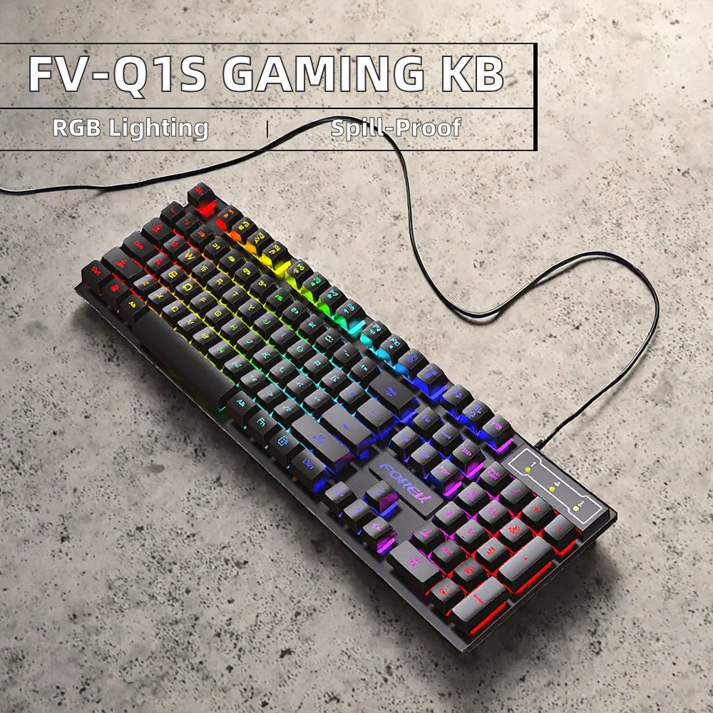 Keyboard 104 Keys Wired Rainbow Gaming Keyboard Universal Waterproof Backlit Laptop/Tablet English Version Office Desktop Laptop
