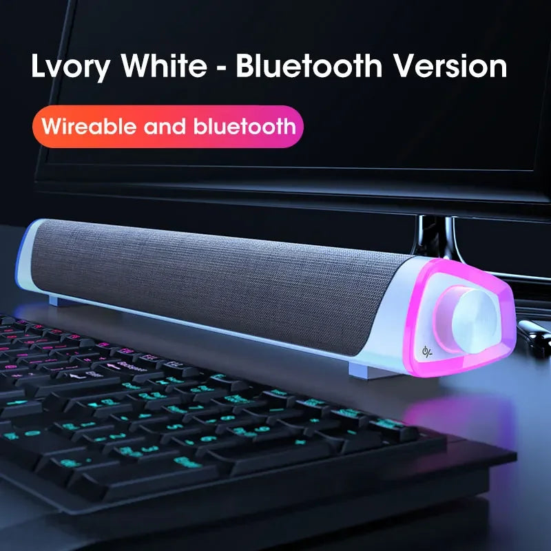 Bluetooth 5.0 Speaker with RGB Luminous Strip  USB Wireless 3D Surround Stereo Sound for PC Laptop