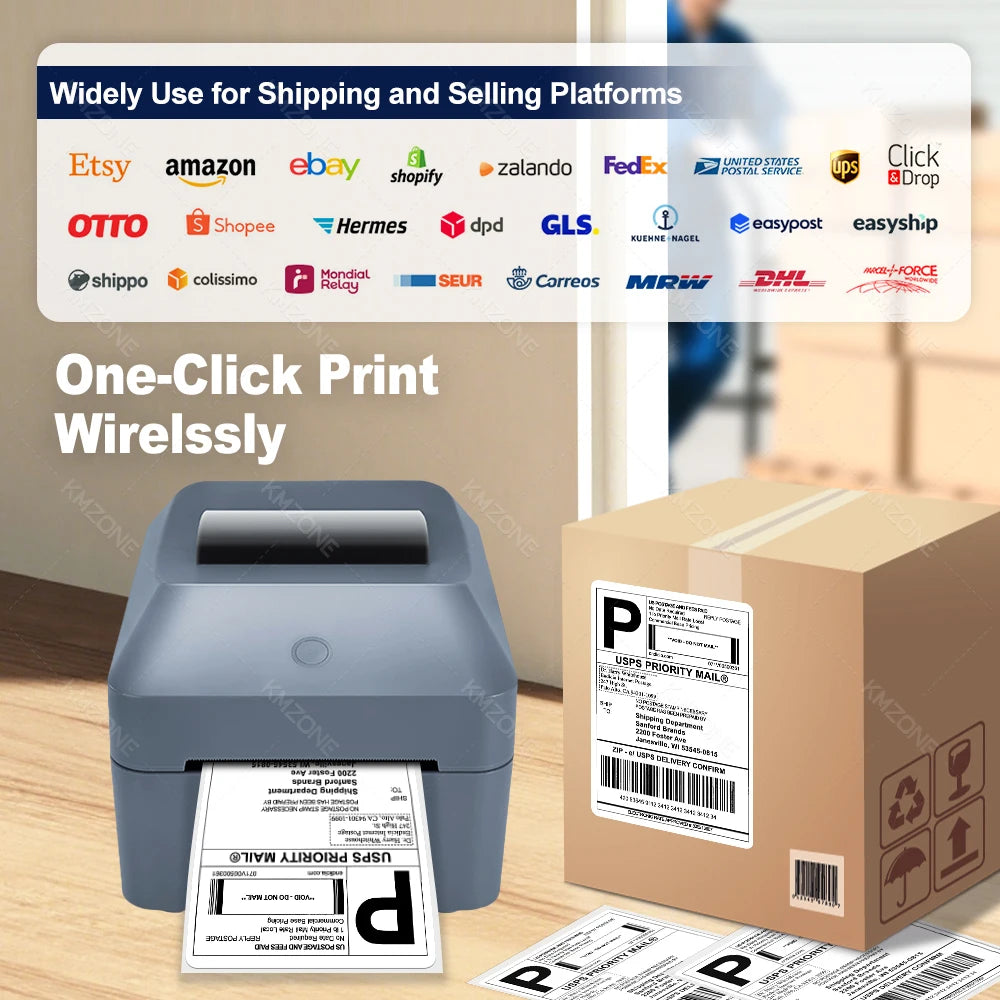 4inch Thermal Label Sticker Waybill Printer 1D 2D Barcodes Print Paper Support QR Code for DHL Fedex EMS Express 25-100mm Print