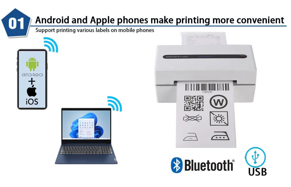 Upgraded Model Blue Tooth Label Printer with Adjustable Size Range of 25-108 mm HS-K38