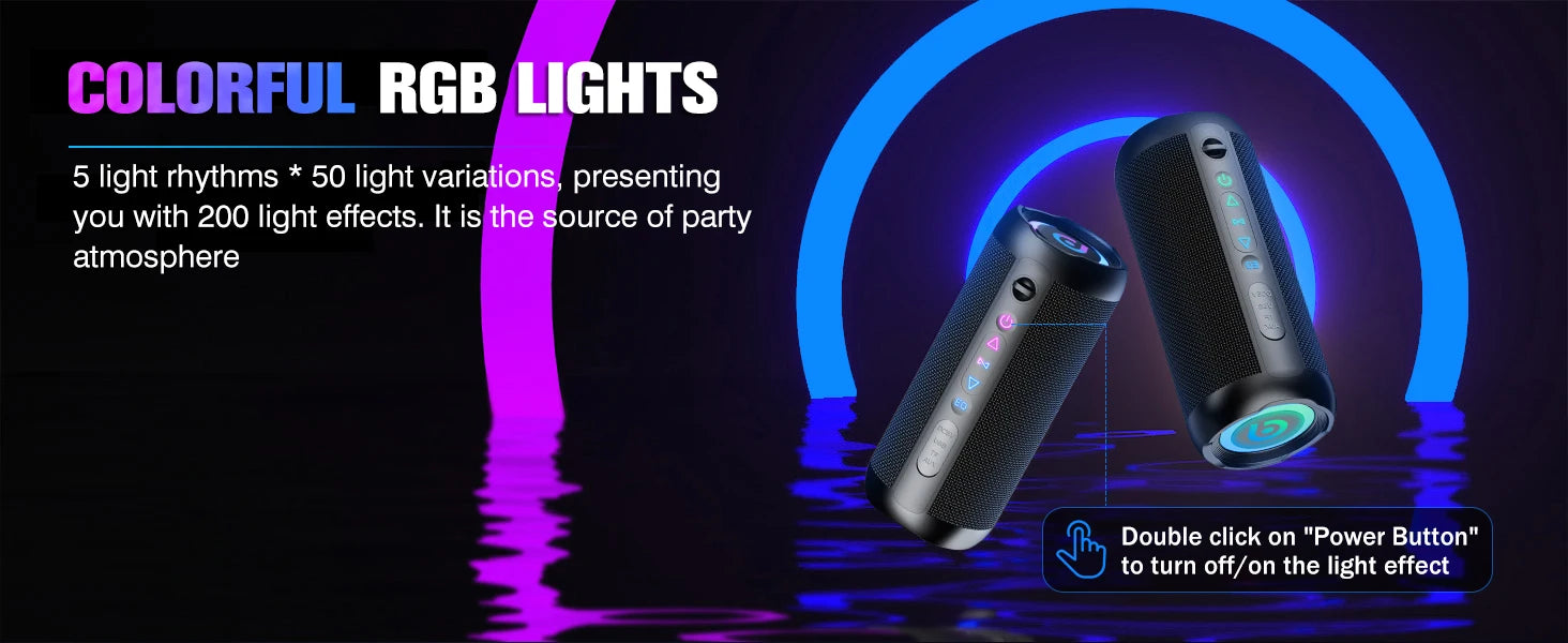 Portable Bluetooth Speaker, Bluetooth 5.4 Speaker, 30W Dual Speaker, Deep Bass, 30H Playtime, 3 EQ Mode, Colorful RGB Lights