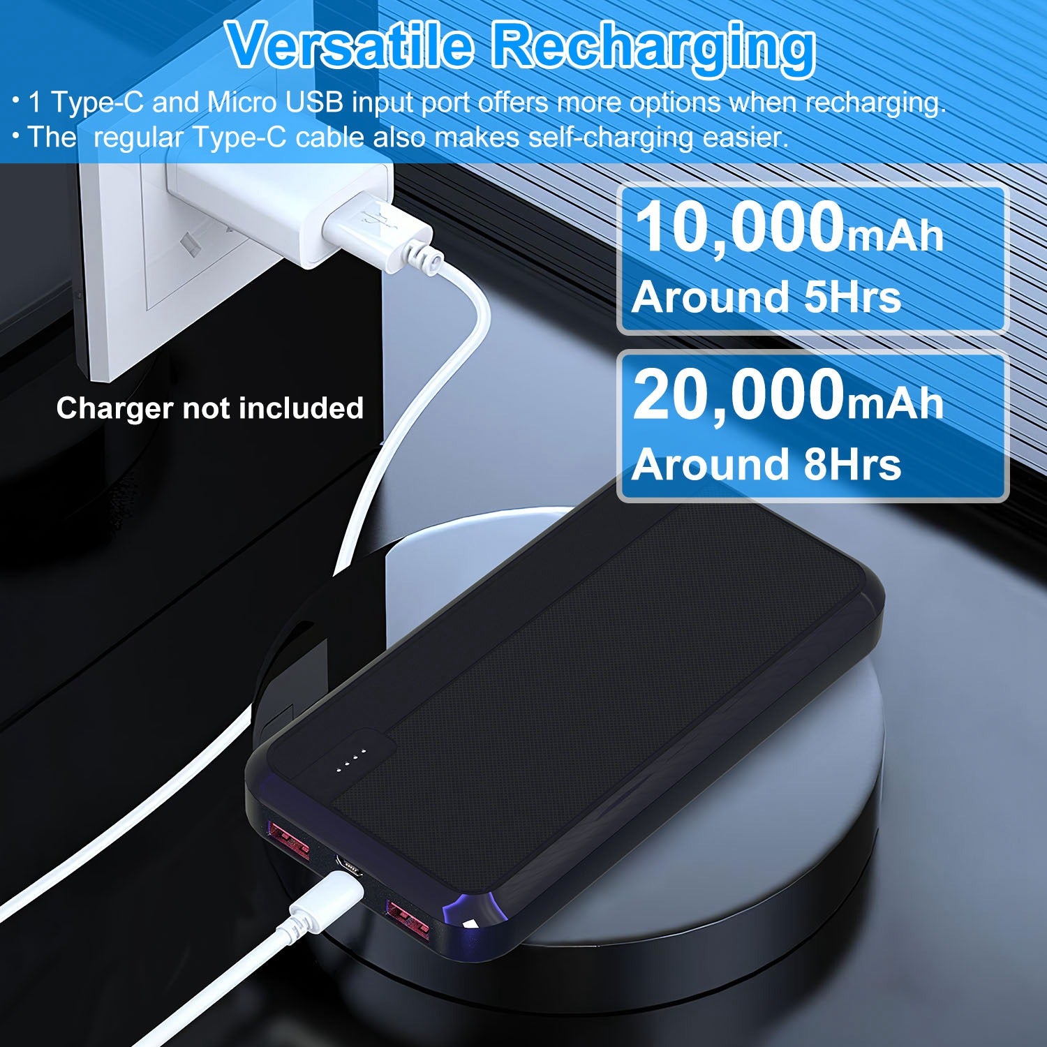 Fast Charging Power Bank Fast Charger Portable Phone Charger With Type-C USB Cable Fit For IOS Phone