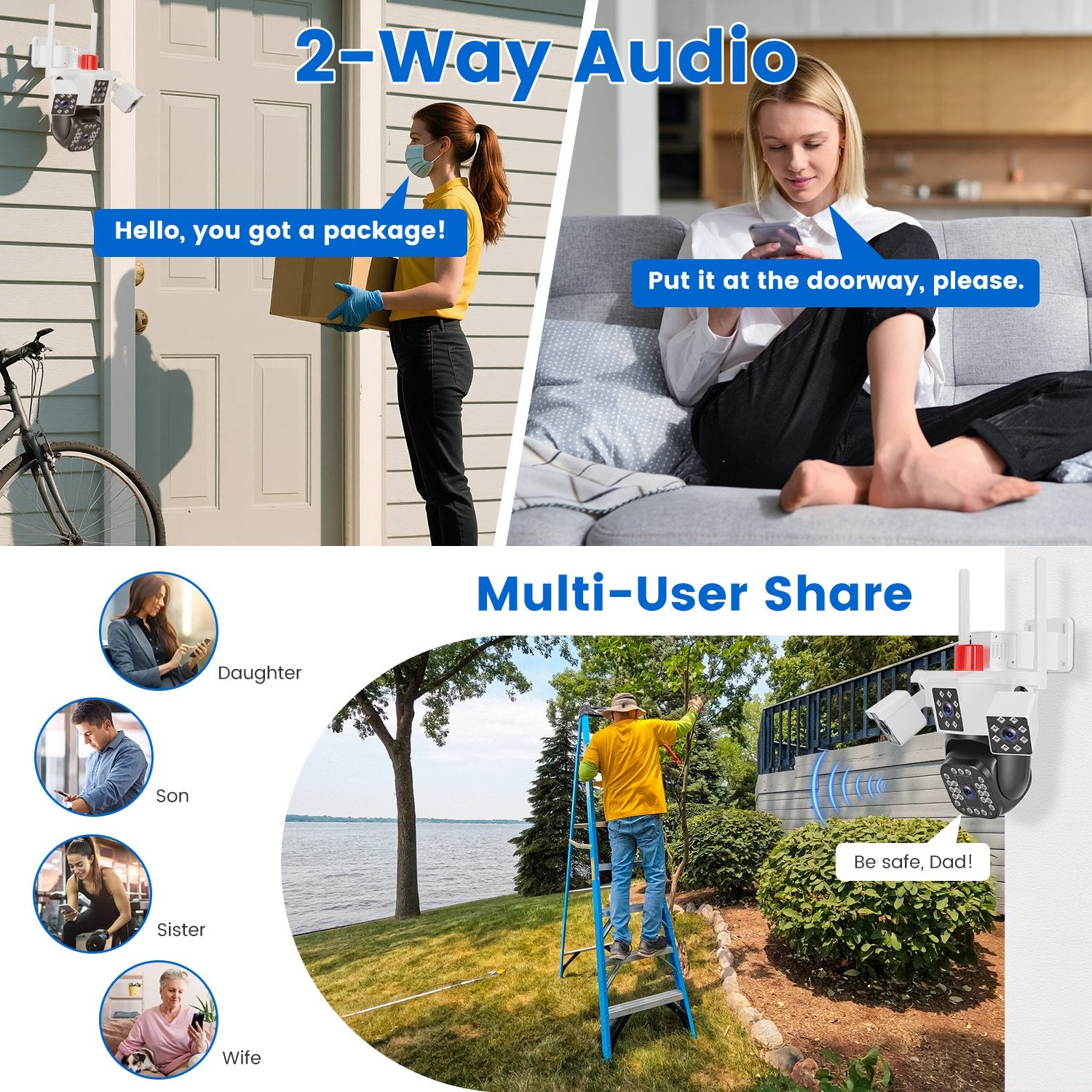 1080P HD 4-Lens Security Camera 360 Degree Night Vision Auto Motion Tracking Audio IP66 Waterproof